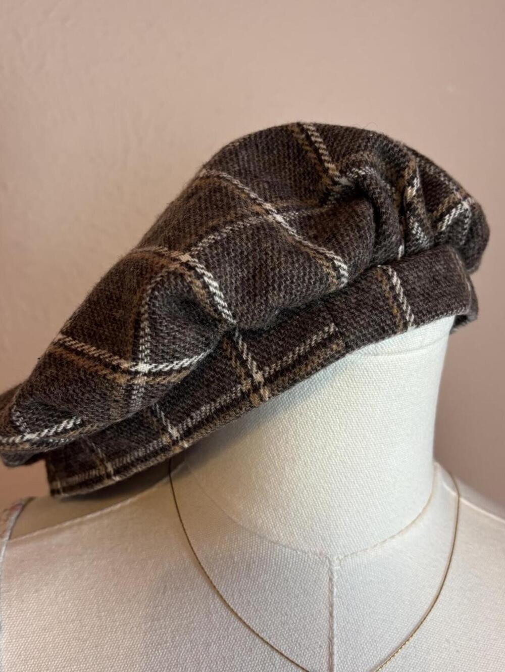 brown plaid beret hat boho coquette